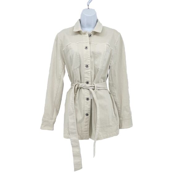 J. Jill Mid-Length Trenchcoat Size S Light Khaki Stretch Belted Stretch Pockets - Picture 1 of 14